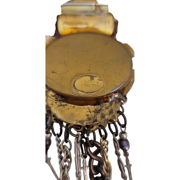 Lisa Carlson Artisan Steam Punk Multi Charm Chatelaine Brooch, Signed - Picture 4 of 6